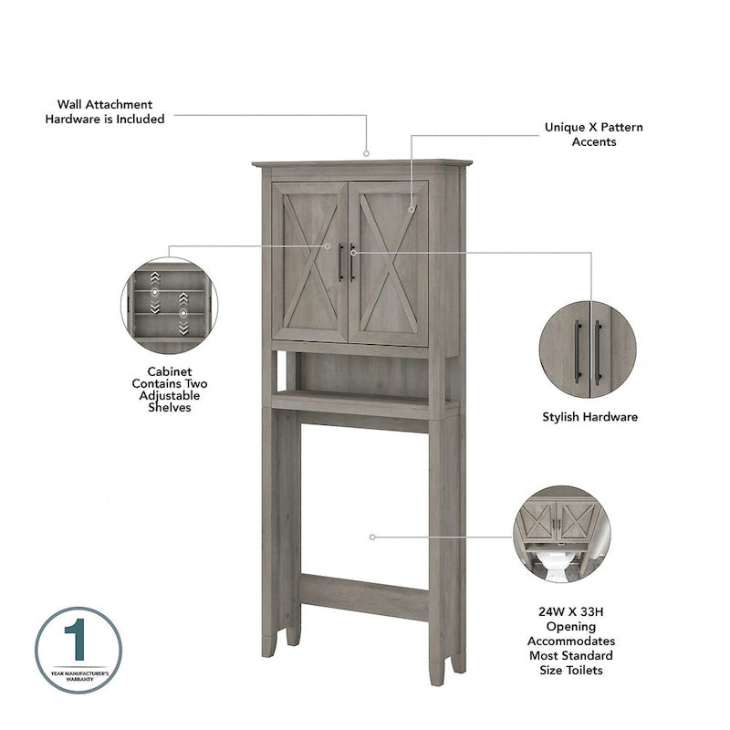 Armoire de rangement de salle de bain à poser au-dessus des toilettes Key West