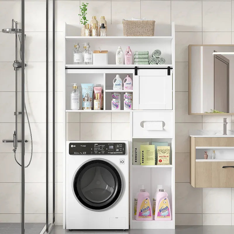 Meuble de Rangement Sur Pied Pour Toilettes avec Cadre en Métal et Étagères de Rangement, Organiseur de Salle de Bain avec Étagères Réglables