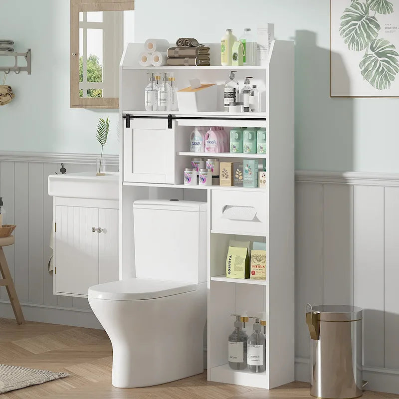 Meuble de Rangement Sur Pied Pour Toilettes avec Cadre en Métal et Étagères de Rangement, Organiseur de Salle de Bain avec Étagères Réglables