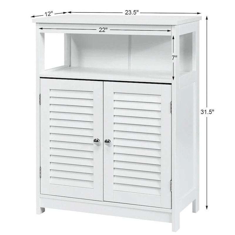 Meuble de Rangement Salle de Bain en Bois avec Double Porte à Persiennes