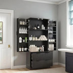 Meuble de Rangement pour Salle de Bain Style Ferme avec 2 Grands Tiroirs, Étagère à 8 Portes et 3 Tablettes
