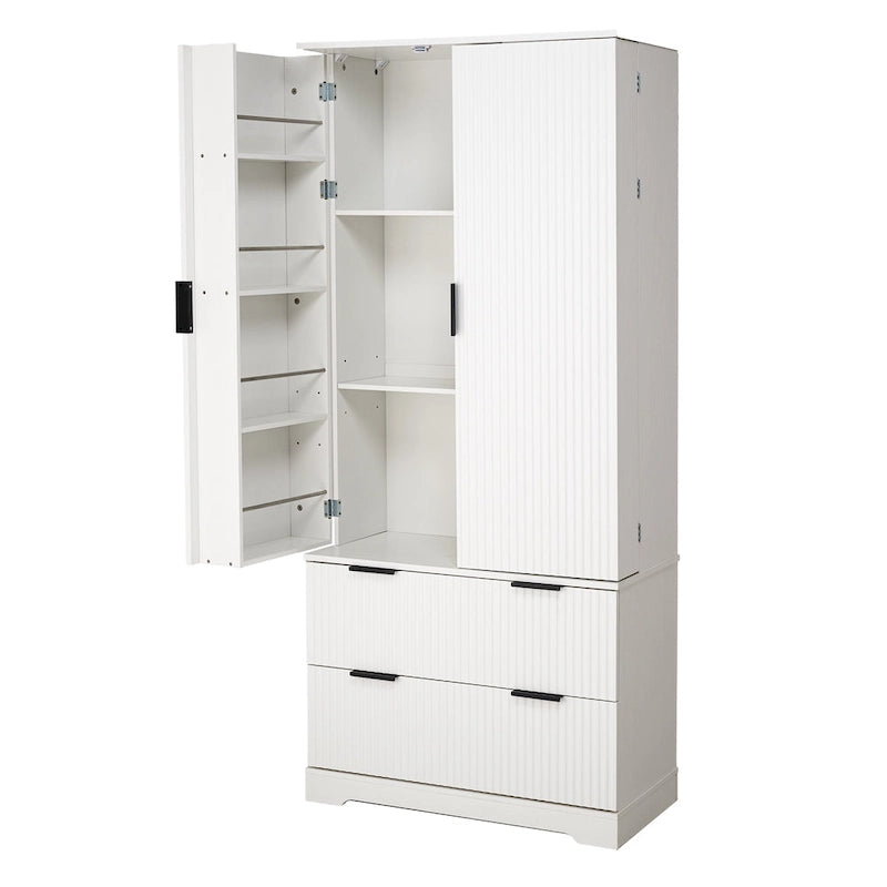 Meuble de Rangement pour Salle de Bain Style Ferme avec 2 Grands Tiroirs, Étagère à 8 Portes et 3 Tablettes