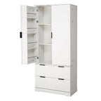 Meuble de Rangement pour Salle de Bain Style Ferme avec 2 Grands Tiroirs, Étagère à 8 Portes et 3 Tablettes
