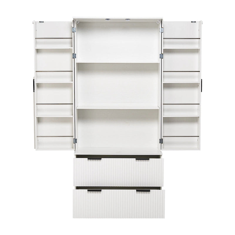 Meuble de Rangement pour Salle de Bain Style Ferme avec 2 Grands Tiroirs, Étagère à 8 Portes et 3 Tablettes