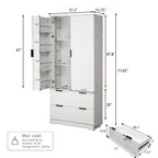 Meuble de Rangement pour Salle de Bain Style Ferme avec 2 Grands Tiroirs, Étagère à 8 Portes et 3 Tablettes