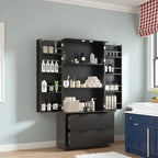 Meuble de Rangement pour Salle de Bain Style Ferme avec 2 Grands Tiroirs, Étagère à 8 Portes et 3 Tablettes