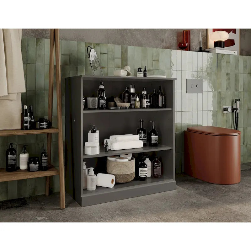 Meuble de salle de bain 100 % bois massif de 81 cm avec étagères réglables