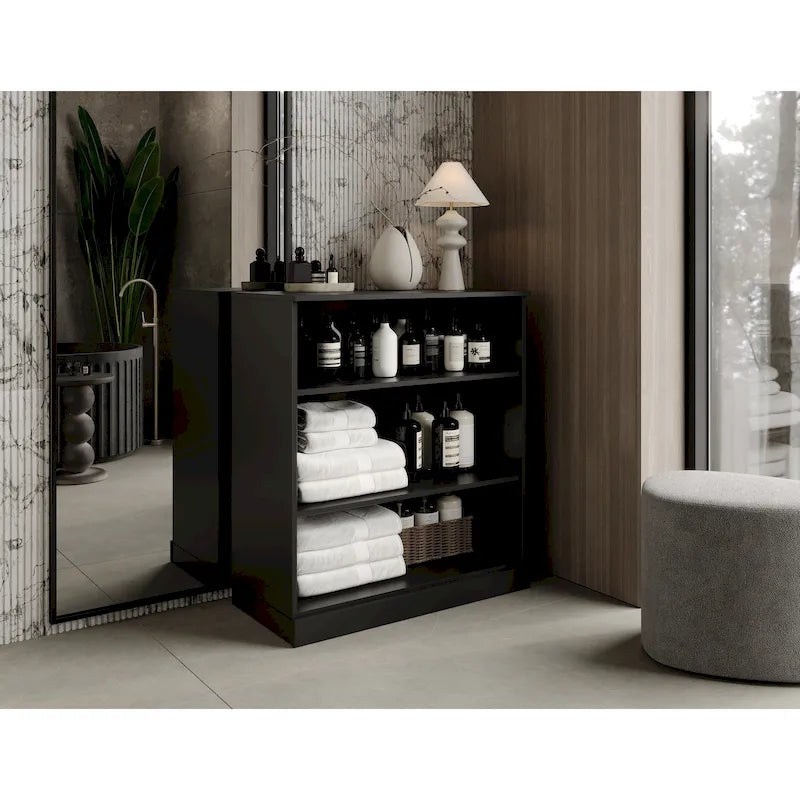 Meuble de salle de bain 100 % bois massif de 81 cm avec étagères réglables