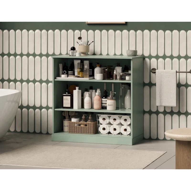 Meuble de salle de bain 100 % bois massif de 81 cm avec étagères réglables