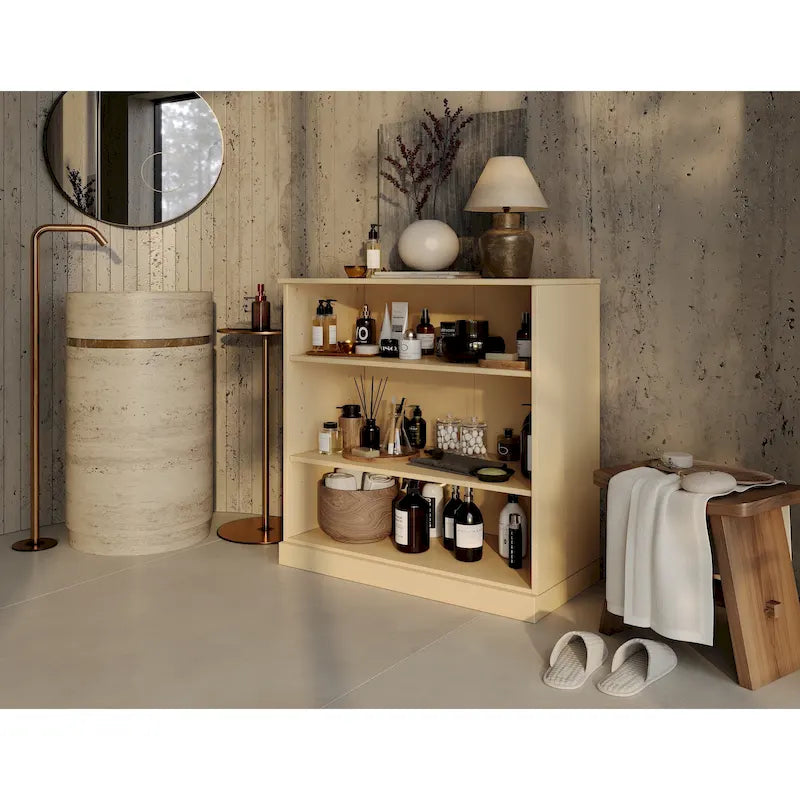 Meuble de salle de bain 100 % bois massif de 81 cm avec étagères réglables