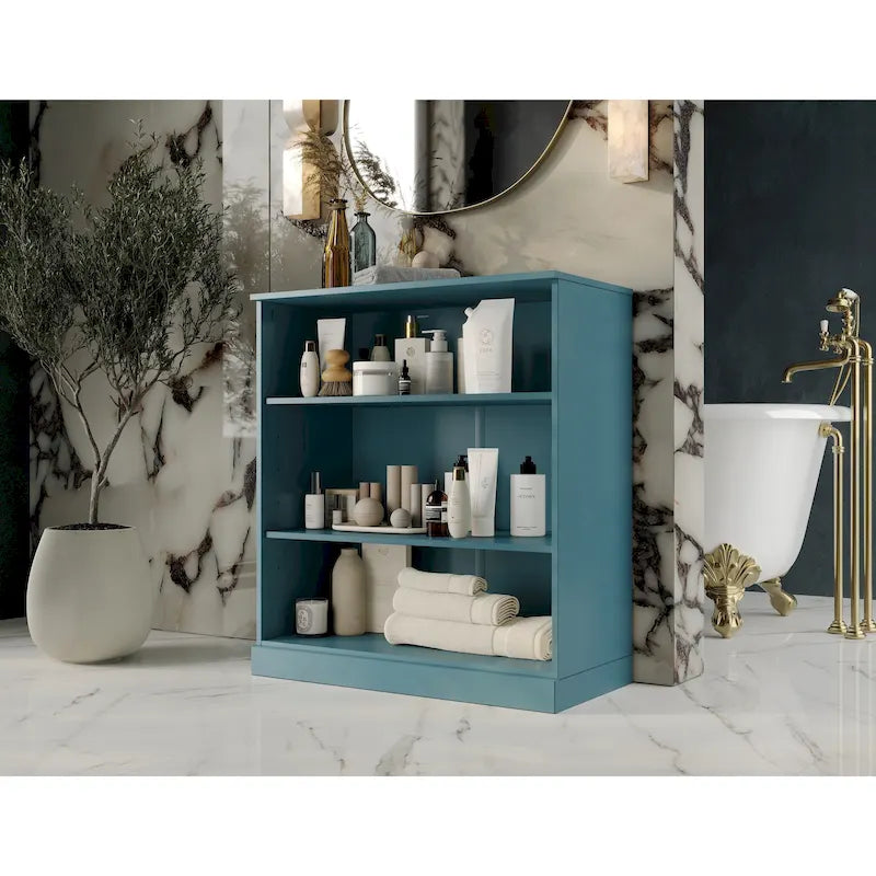 Meuble de salle de bain 100 % bois massif de 81 cm avec étagères réglables