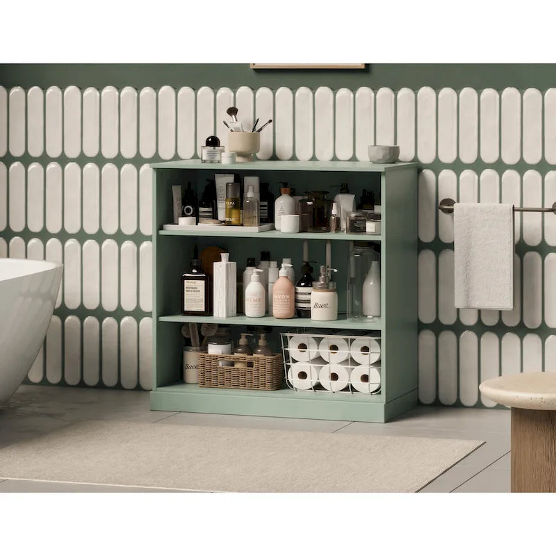 Meuble de salle de bain 100 % bois massif de 81 cm avec étagères réglables