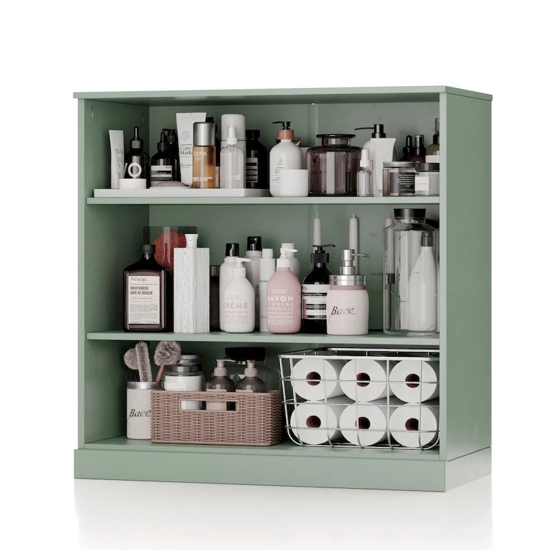 Meuble de salle de bain 100 % bois massif de 81 cm avec étagères réglables
