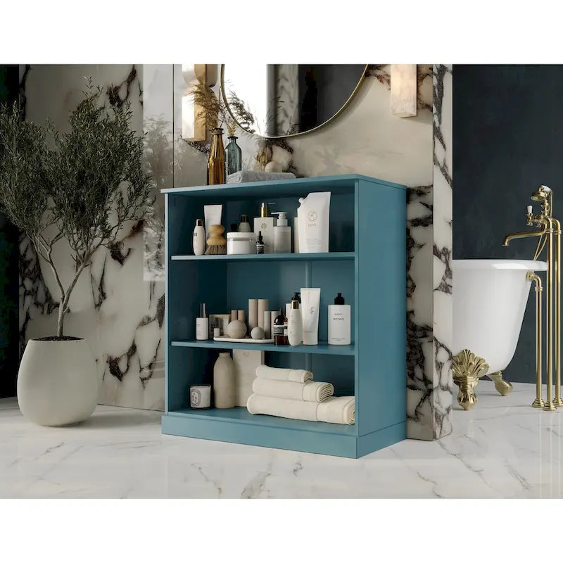 Meuble de salle de bain 100 % bois massif de 81 cm avec étagères réglables