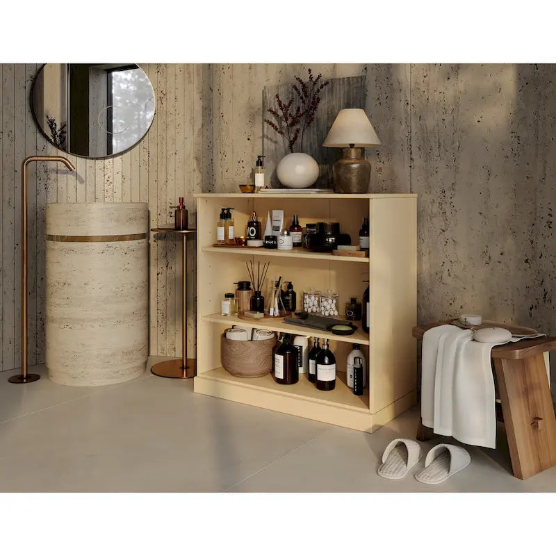Meuble de salle de bain 100 % bois massif de 81 cm avec étagères réglables