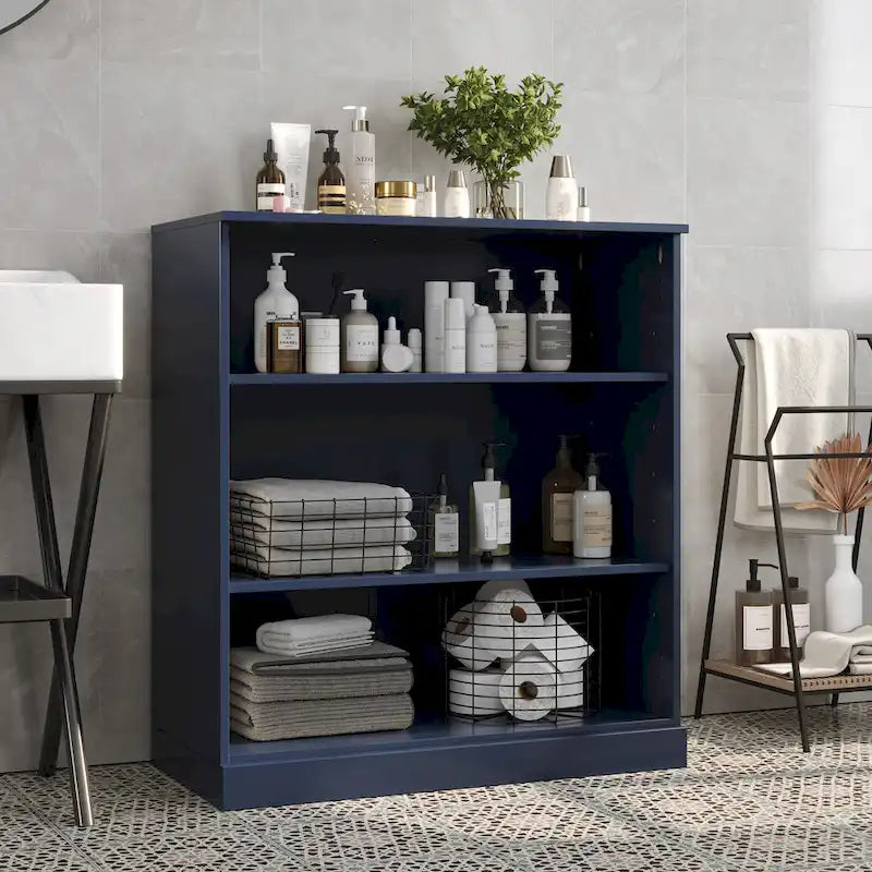 Meuble de salle de bain 100 % bois massif de 81 cm avec étagères réglables