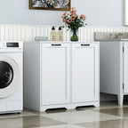 Meuble de buanderie autoportant avec portes et étagère, panier à linge inclinable