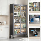 Meuble de rangement pour garde-manger de cuisine, meuble de rangement en métal à 6 niveaux avec porte transparente, étagères réglables et roulettes