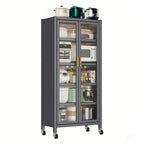 Meuble de rangement pour garde-manger de cuisine, meuble de rangement en métal à 6 niveaux avec porte transparente, étagères réglables et roulettes