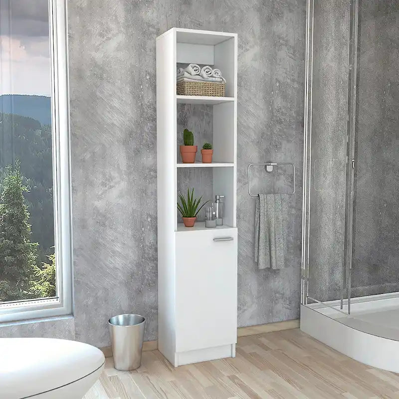 Meuble haut de salle de bain Malaga avec 3 étagères ouvertes, 2 étagères intérieures et porte