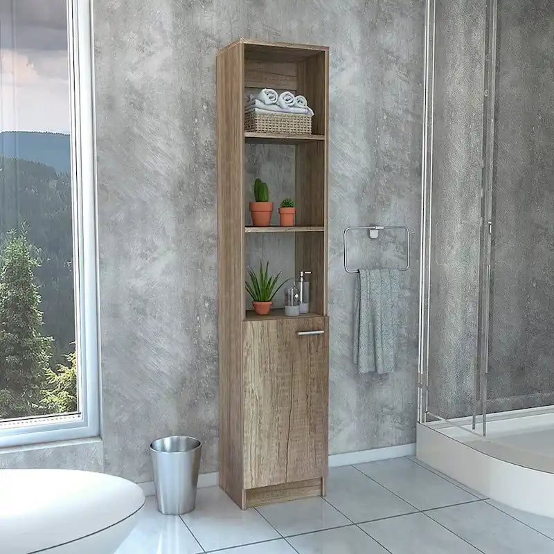 Meuble haut de salle de bain Malaga avec 3 étagères ouvertes, 2 étagères intérieures et porte