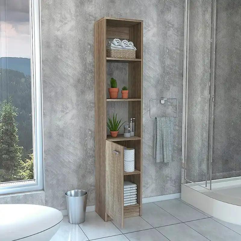 Meuble haut de salle de bain Malaga avec 3 étagères ouvertes, 2 étagères intérieures et porte