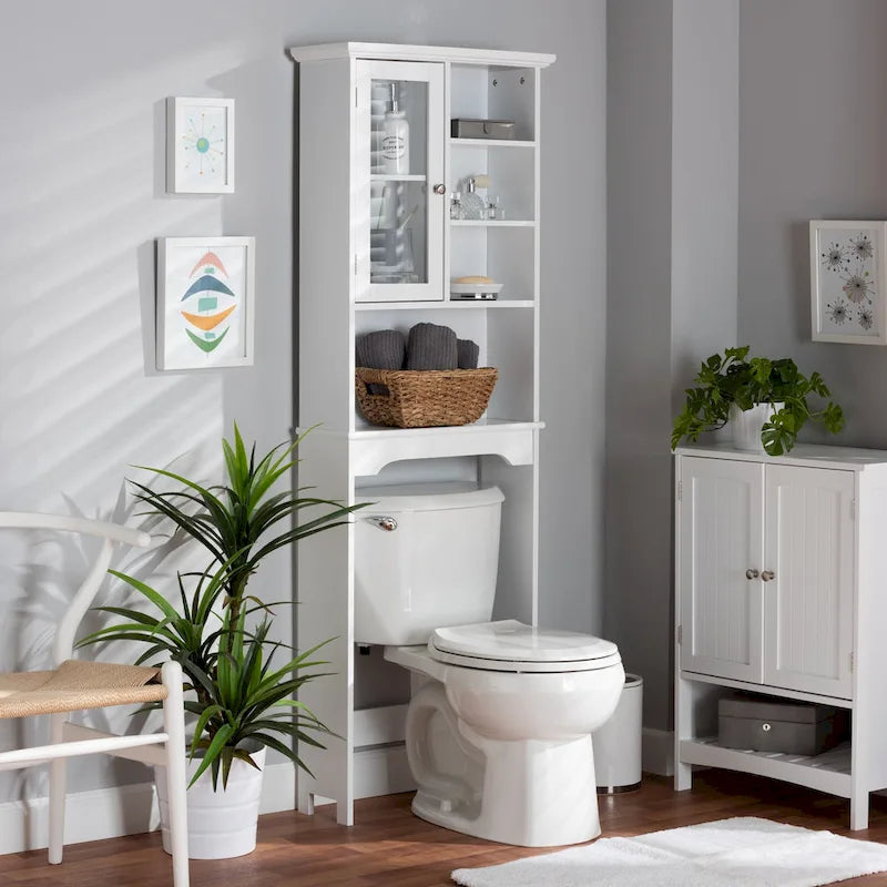 Meuble de Rangement de Salle de Bain Campbell White en Bois Finition pour Toilettes