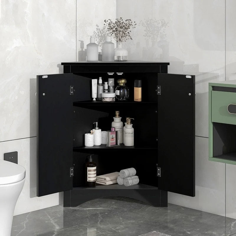 Meuble de rangement d'angle blanc pour salle de bain avec étagères réglables - 17.2W x 17.2D x 31.5H
