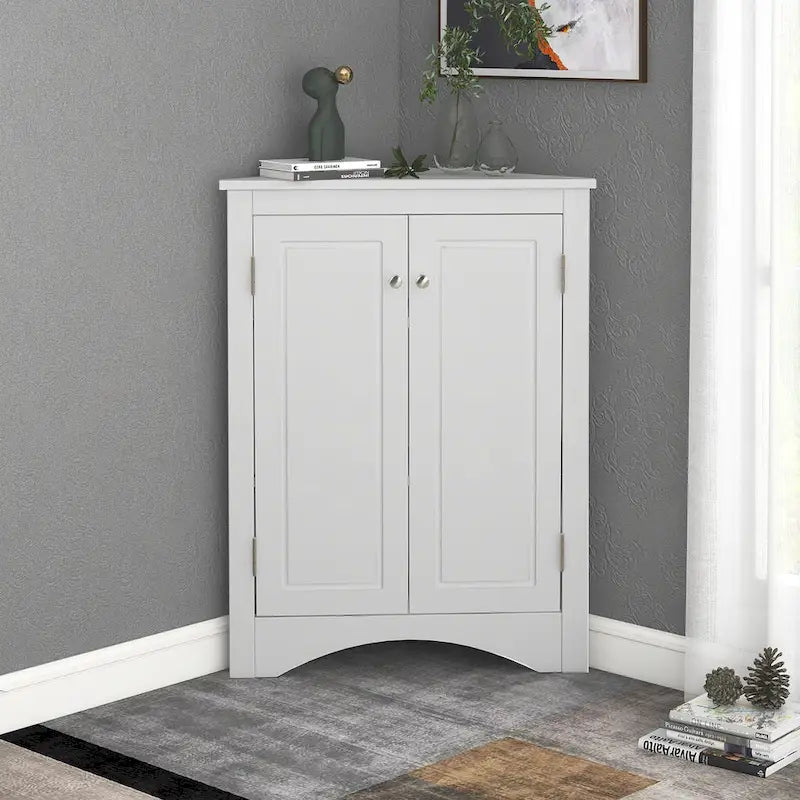 Meuble de rangement d'angle blanc pour salle de bain avec étagères réglables - 17.2W x 17.2D x 31.5H
