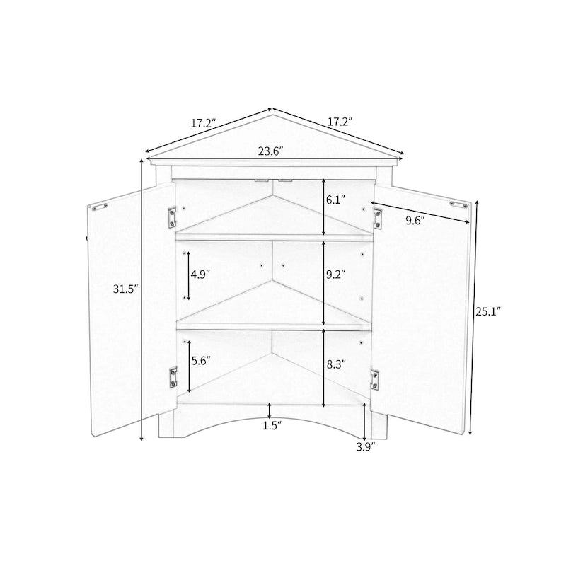 Meuble de rangement d'angle blanc pour salle de bain avec étagères réglables - 17.2W x 17.2D x 31.5H