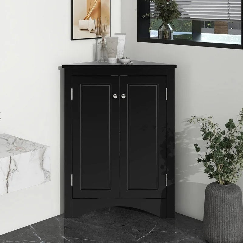 Meuble de rangement d'angle blanc pour salle de bain avec étagères réglables - 17.2W x 17.2D x 31.5H