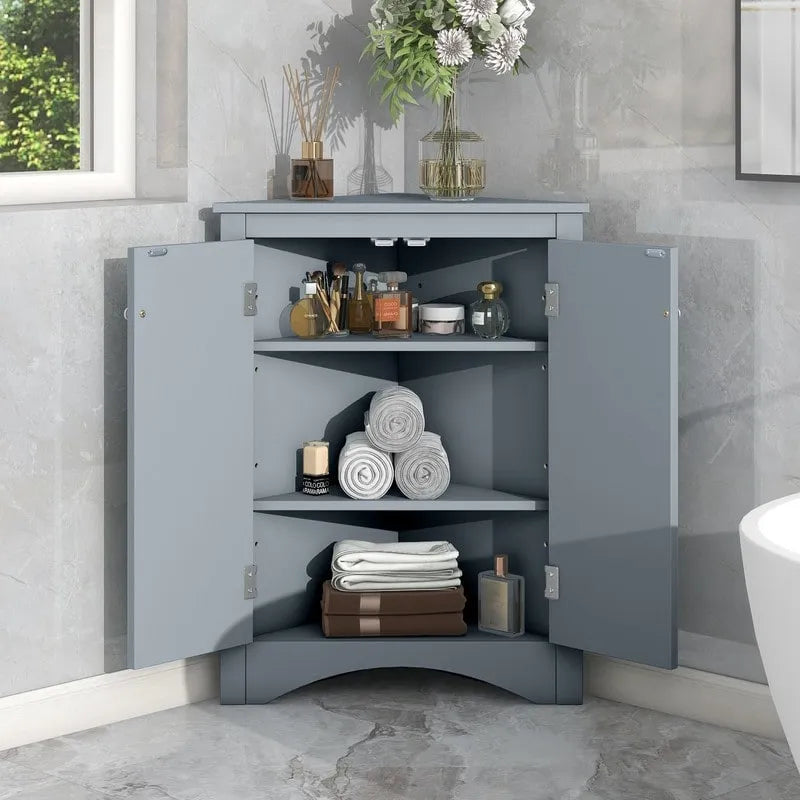 Meuble de rangement d'angle blanc pour salle de bain avec étagères réglables - 17.2W x 17.2D x 31.5H