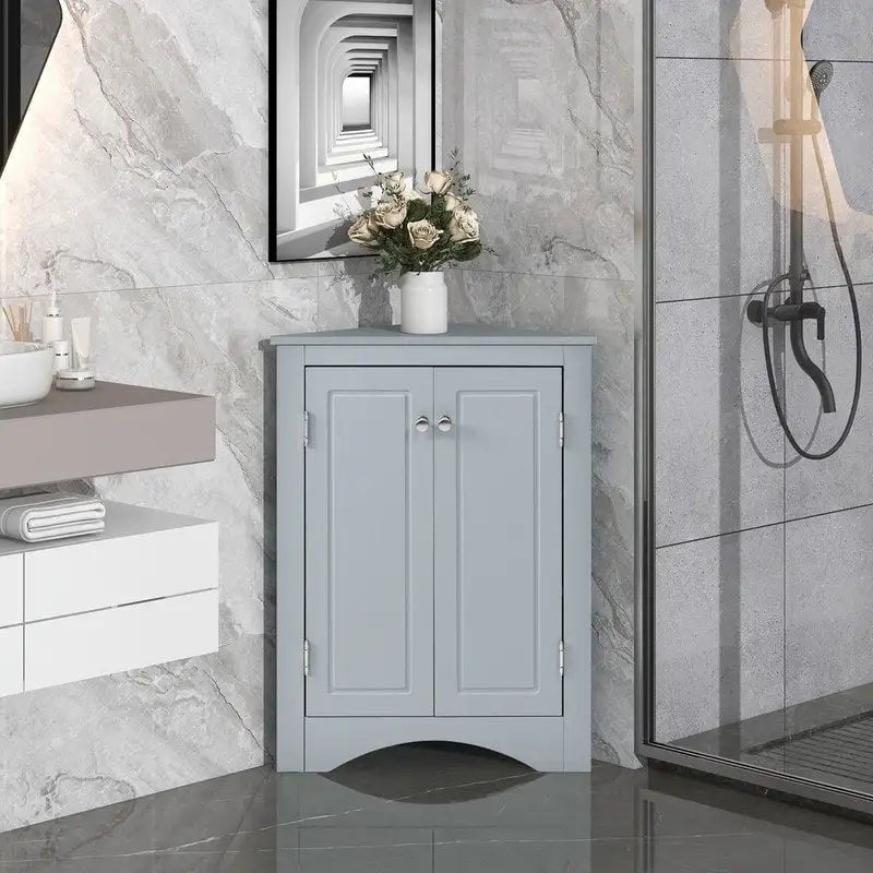 Meuble de rangement d'angle blanc pour salle de bain avec étagères réglables - 17.2W x 17.2D x 31.5H