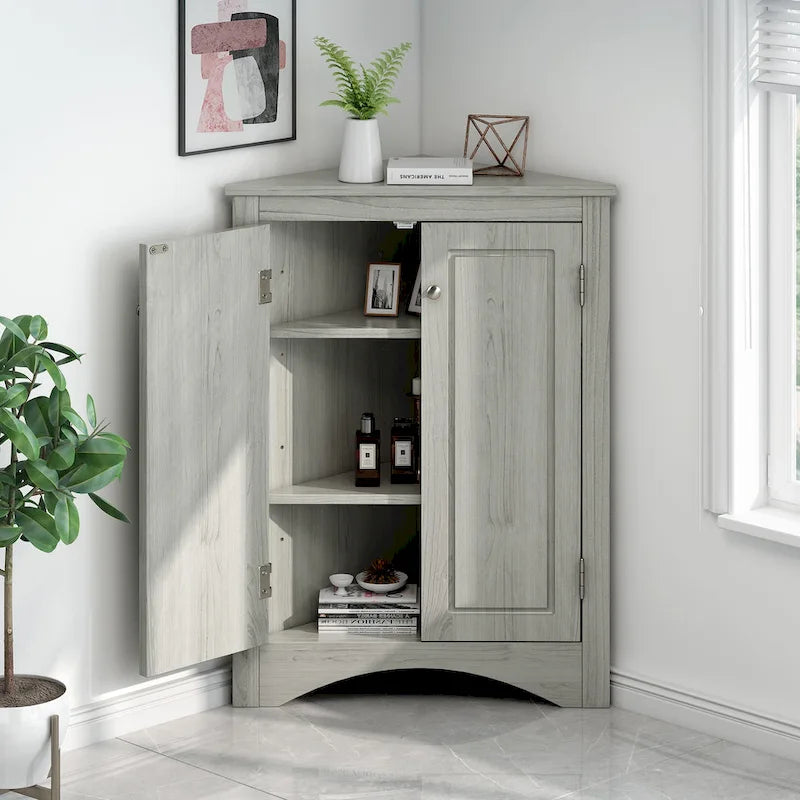 Meuble de rangement d'angle blanc pour salle de bain avec étagères réglables - 17.2W x 17.2D x 31.5H