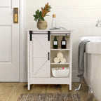 Meuble de rangement de salle de bain sur pied style ferme avec porte coulissante type grange