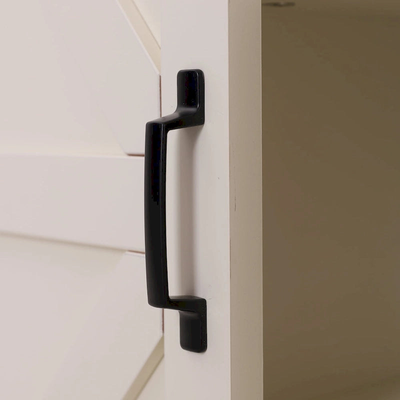 Meuble de rangement de salle de bain sur pied style ferme avec porte coulissante type grange