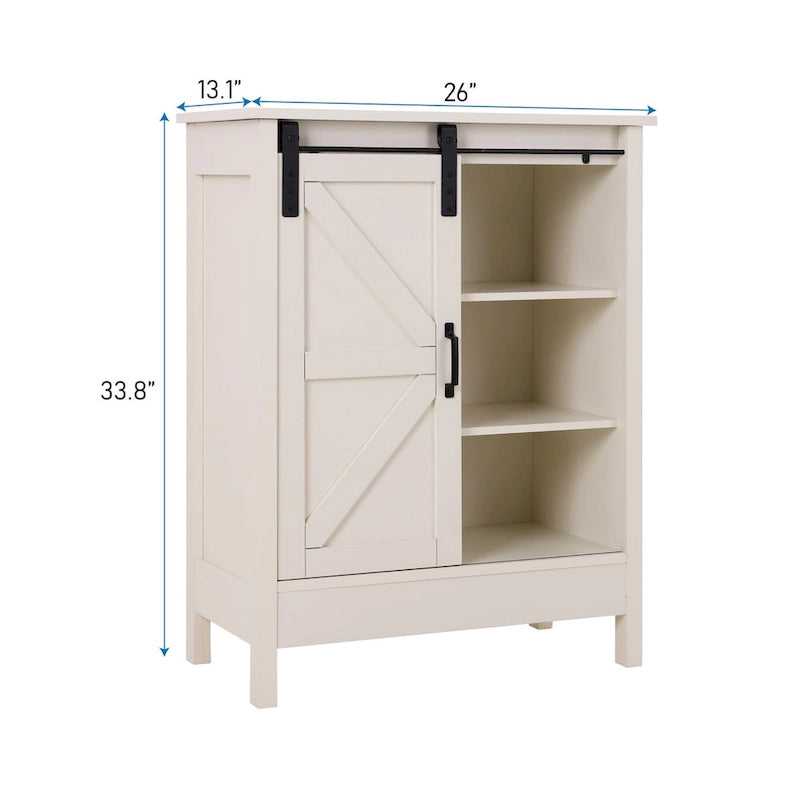 Meuble de rangement de salle de bain sur pied style ferme avec porte coulissante type grange