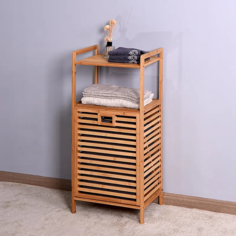 Meuble de rangement haut de salle de bain en bambou marron avec étagère à 2 niveaux - 44 x 33 x 96 cm