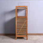 Meuble de rangement haut de salle de bain en bambou marron avec étagère à 2 niveaux - 44 x 33 x 96 cm