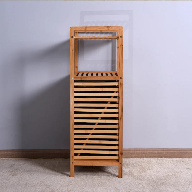 Meuble de rangement haut de salle de bain en bambou marron avec étagère à 2 niveaux - 44 x 33 x 96 cm