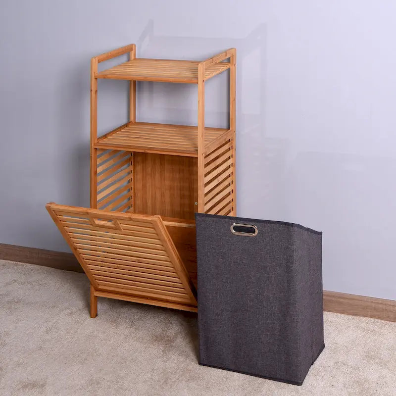 Meuble de rangement haut de salle de bain en bambou marron avec étagère à 2 niveaux - 44 x 33 x 96 cm
