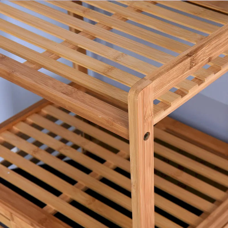 Meuble de rangement haut de salle de bain en bambou marron avec étagère à 2 niveaux - 44 x 33 x 96 cm