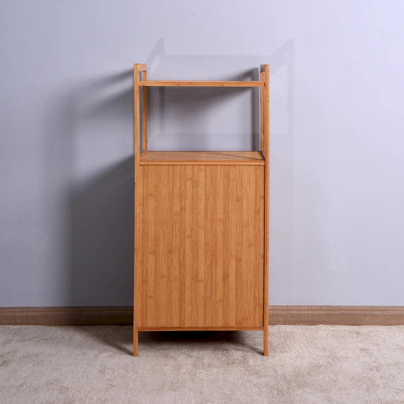 Meuble de rangement haut de salle de bain en bambou marron avec étagère à 2 niveaux - 44 x 33 x 96 cm