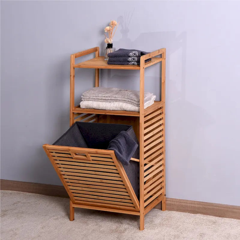 Meuble de rangement haut de salle de bain en bambou marron avec étagère à 2 niveaux - 44 x 33 x 96 cm
