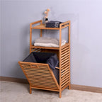 Meuble de rangement haut de salle de bain en bambou marron avec étagère à 2 niveaux - 44 x 33 x 96 cm