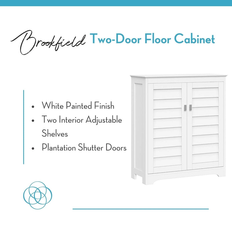 Meuble de rangement et d'organisation Brookfield à deux portes avec étagères réglables pour salle de bain et buanderie - Blanc