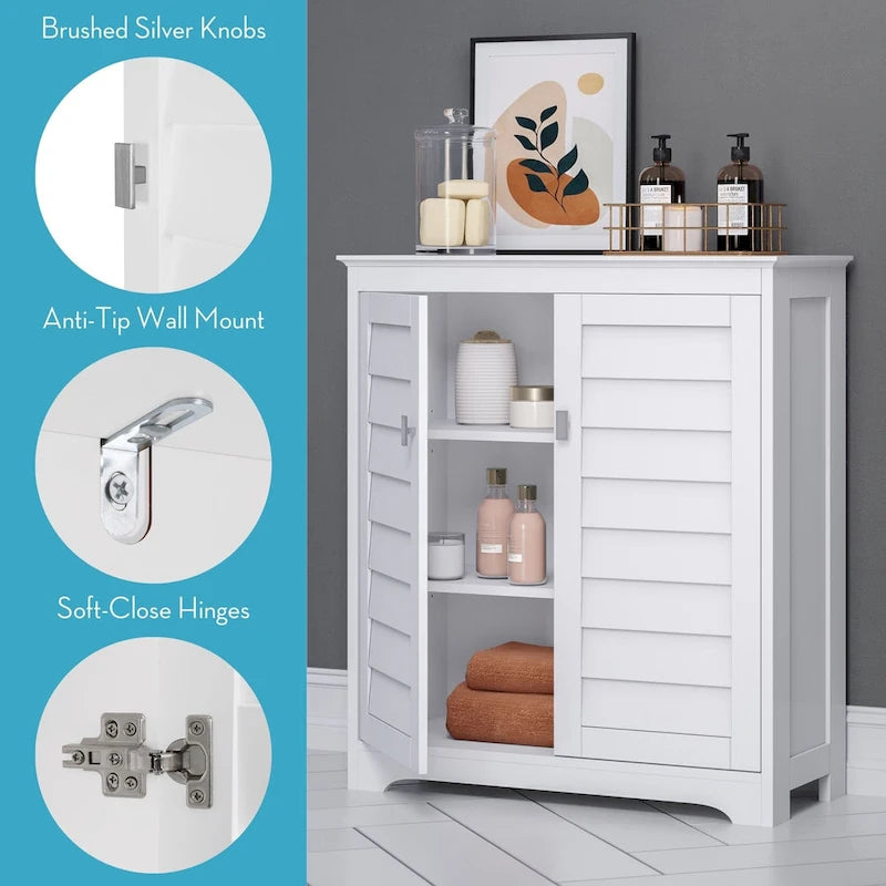 Meuble de rangement et d'organisation Brookfield à deux portes avec étagères réglables pour salle de bain et buanderie - Blanc