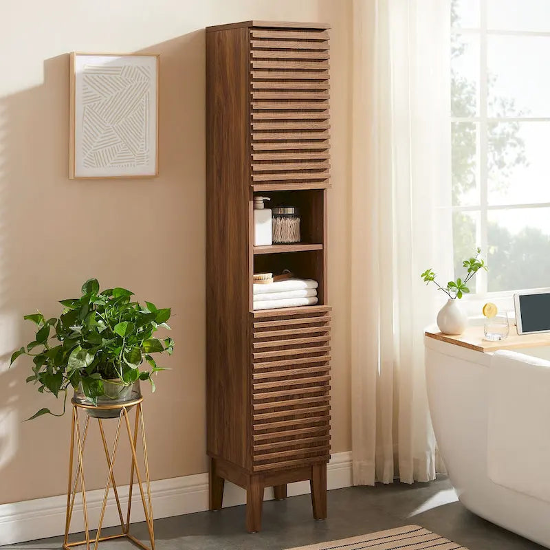 Meuble de rangement haut et étroit pour salle de bain