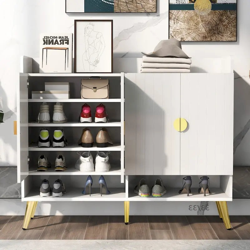 Meuble à chaussures moderne en bois avec portes et étagères réglables