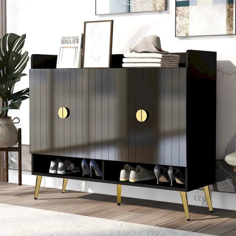 Meuble à chaussures moderne en bois avec portes et étagères réglables